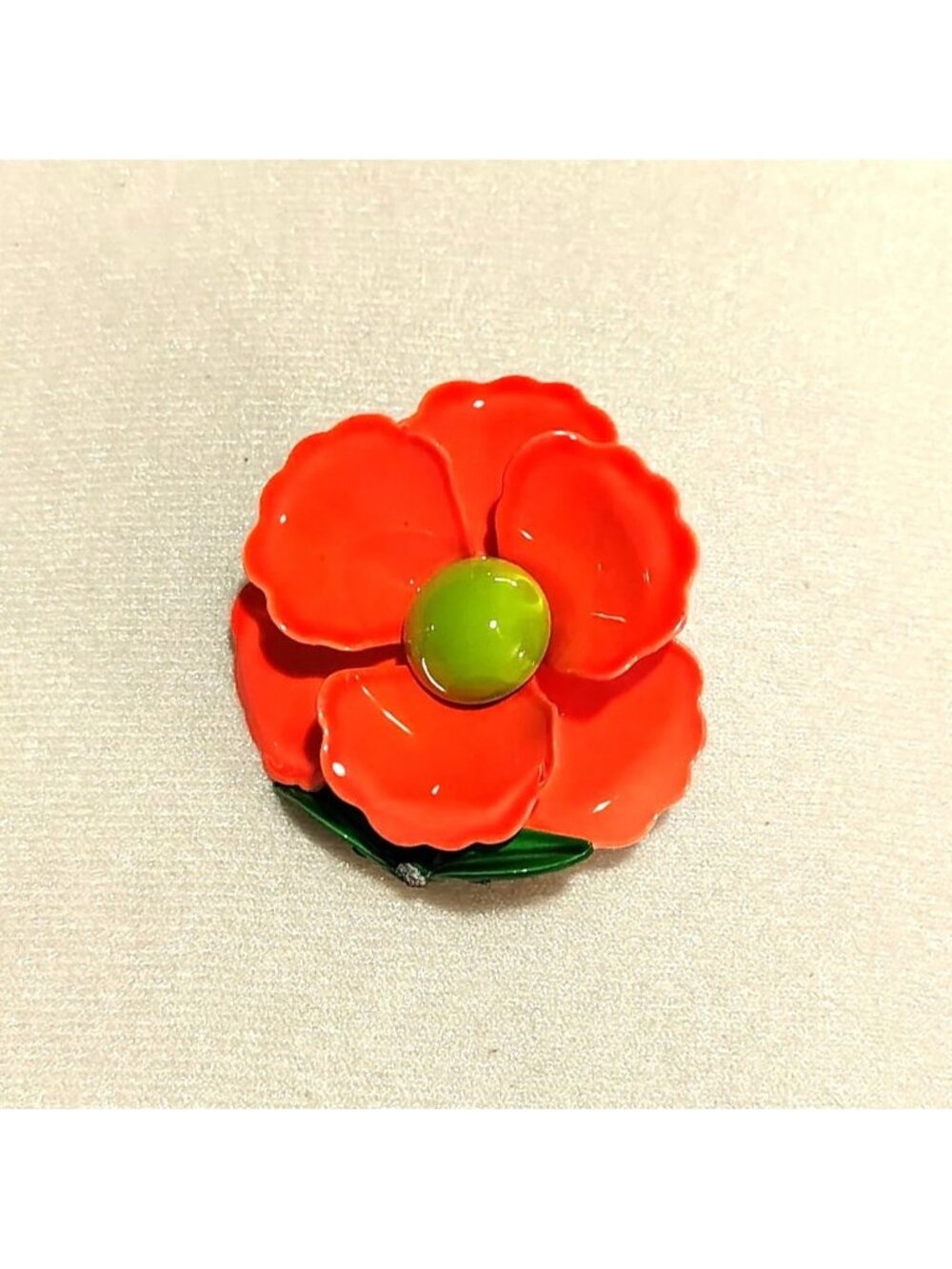 Vtg 60 MCM Mid Century Modern Bright Orange Red Enamel Poppy Flower Power Brooch